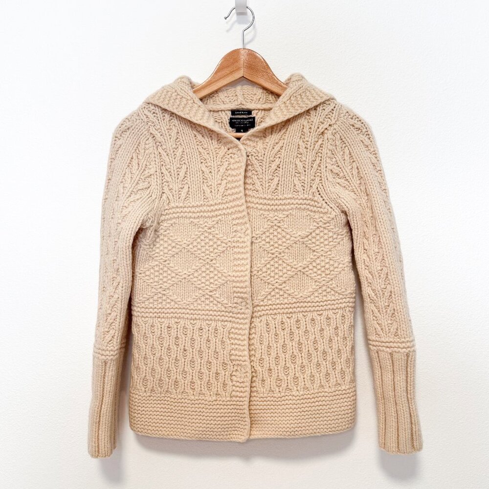 Y2K American Eagle Outfitters Cream Knit Lambswool Hooded Cardigan Sweater
